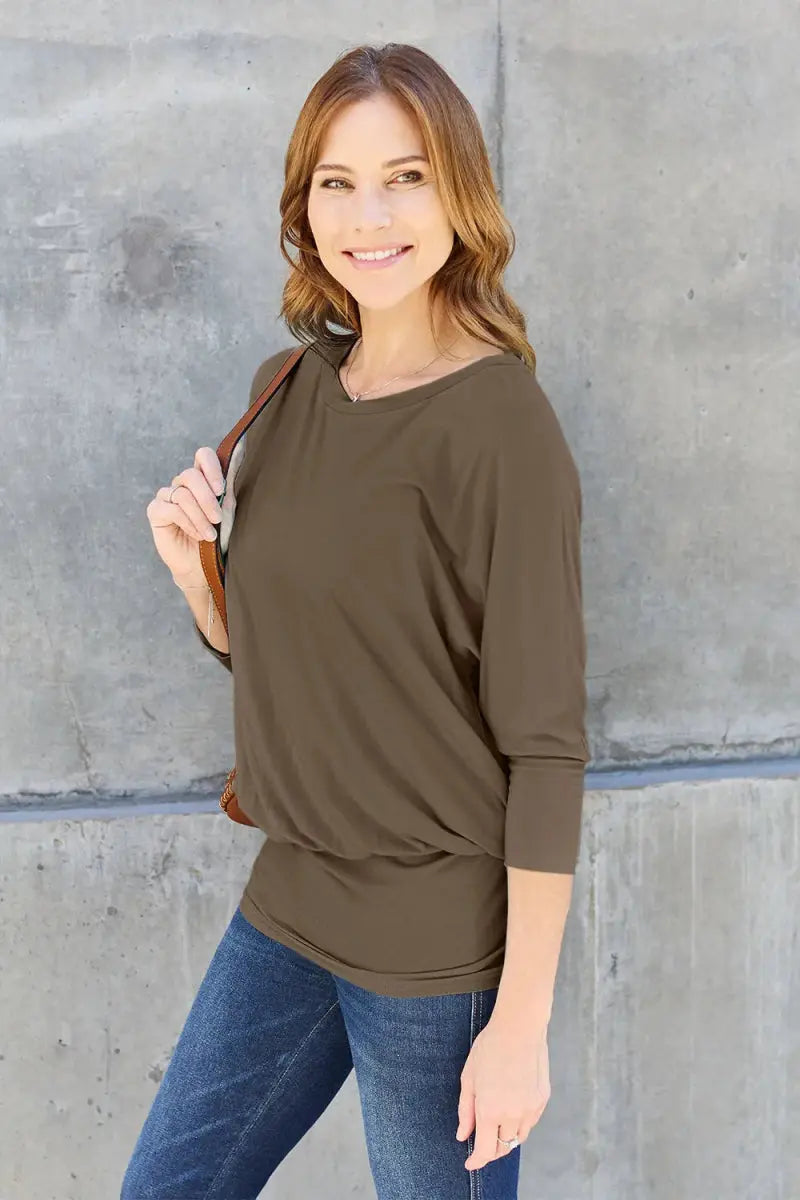 Basic Bae Full Size Round Neck Batwing Sleeve Top for Women - Love Salve